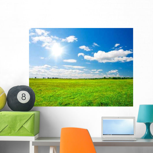 Green Hill under Blue Wall Decal Design 2