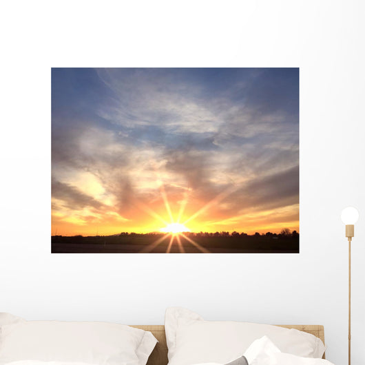 Bright Orange Horizon Sunrise Wall Decal