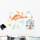 Watercolor Fairy-tale Dragon Castle Wall Decal Sticker Set