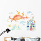 Watercolor Fairy-tale Dragon Castle Wall Decal Sticker Set