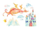 Watercolor Fairy-tale Dragon Castle Wall Decal Sticker Set