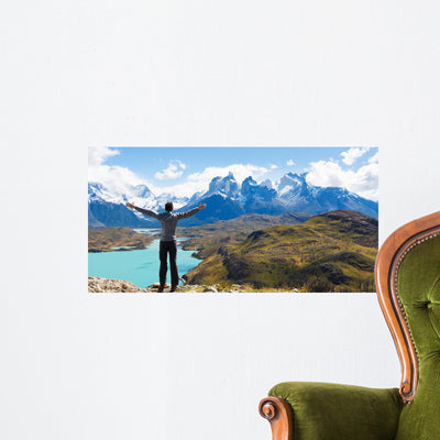 Man Hiking Patagonia Wall Decal shown on a wall