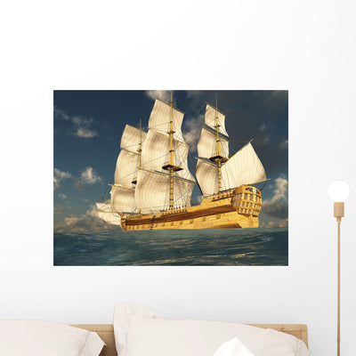 Render Depicting Tall Ship Wall Decal shown on a wall