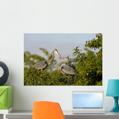 Pair Great Blue Herons Wall Decal shown on a wall