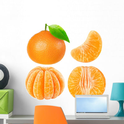Orange Tangerine Fruit Wall Stickers shown on a wall
