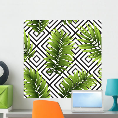 Tropical Palm Leaves Seamless Wall Decal shown on a wall