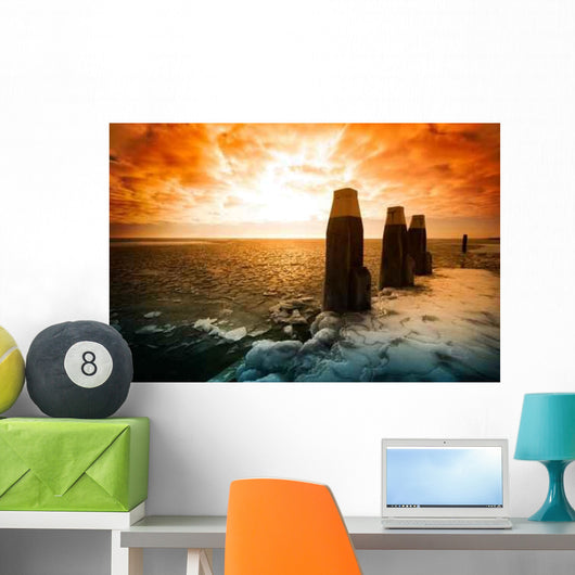 Cold Winter Sunset Landscape Wall Decal