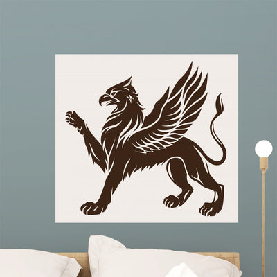 Griffin Black with Wings Wall Decal shown on a wall