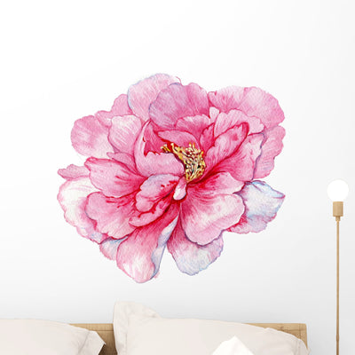 Watercolor Peony Flower Wall Decal shown on a wall