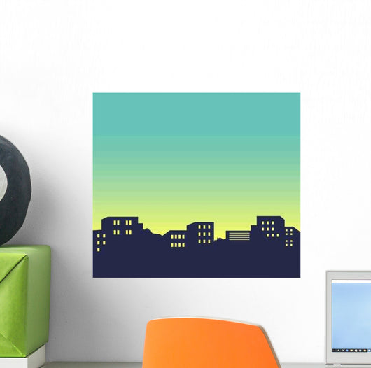 Night City Skyline Illustration Wall Decal