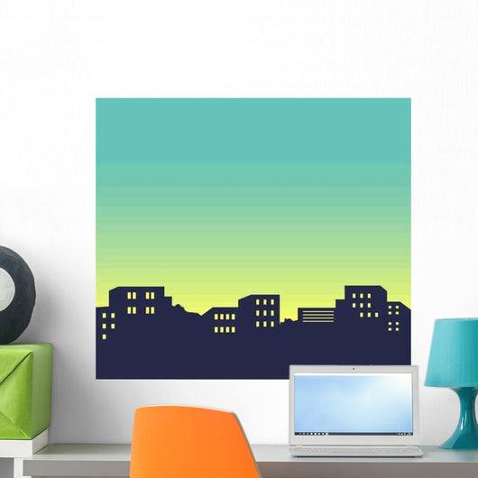 Night City Skyline Illustration Wall Decal