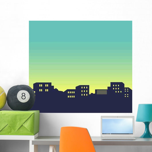 Night City Skyline Illustration Wall Decal
