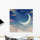 Illustration Night Sky with Moon and Stars Wall Decal