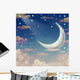 Illustration Night Sky with Moon and Stars Wall Decal
