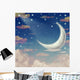 Illustration Night Sky with Moon and Stars Wall Decal