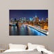  New York City night scene with Manhattan skyline and Brooklin B Wall Mural