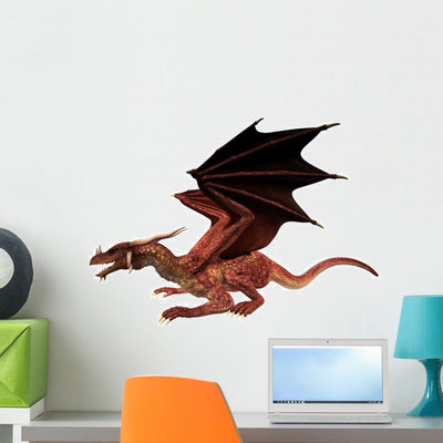 Red Fantasy Dragon Wall Decal shown on a wall