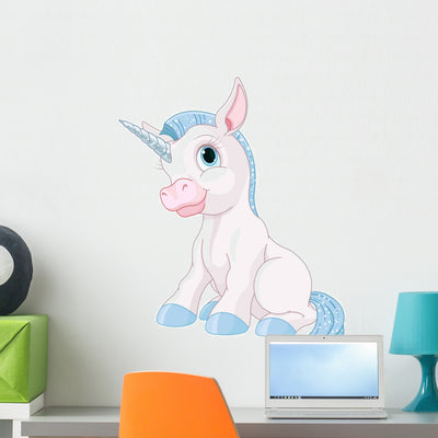 Magic Blue Unicorn Wall Decal shown on a wall