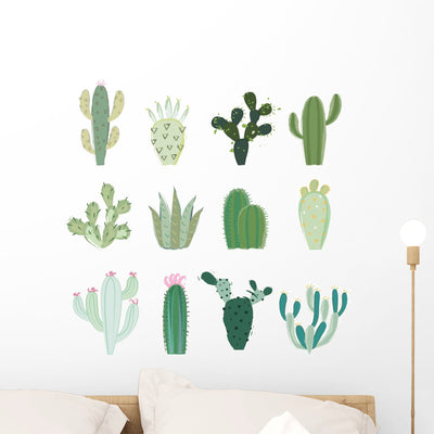 Collection Cactus Wall Decal Sticker Set shown on a wall