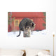 Grey Tabby Cat Sitting on Post Wall Mural