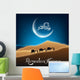 Ramadan kareem with camel walks through in desert on night day Wall Mural