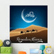 Ramadan kareem with camel walks through in desert on night day Wall Mural