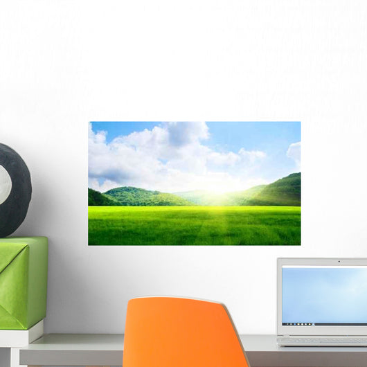 Green Field and Mountains Wall Decal