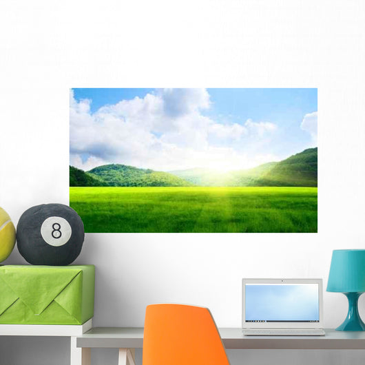 Green Field and Mountains Wall Decal