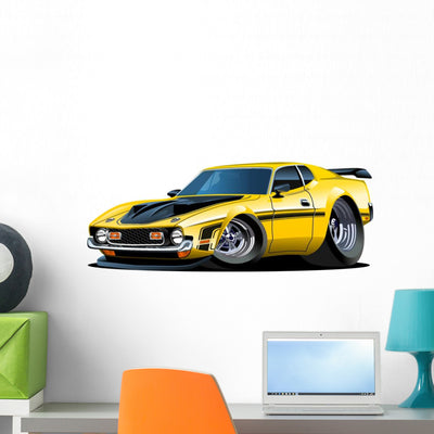 Vector Cartoon Retro Car Wall Decal shown on a wall