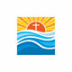 Logo church. Christian symbols. Waves, cross, sun, streams of water alive. Wall Mural