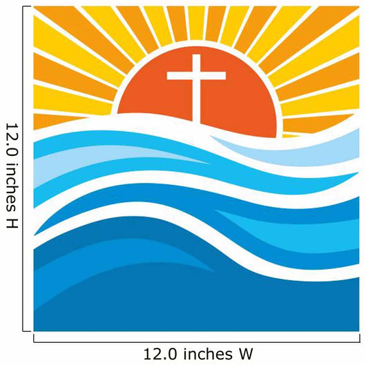 Logo church. Christian symbols. Waves, cross, sun, streams of water alive. Wall Mural