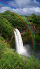 Waterfall in Kauai Hawaii With Rainbow Wall Mural
