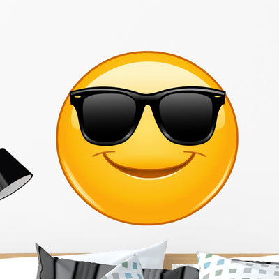 Smiling Sunglasses Emoticon Smilie Wall Decal shown on a wall