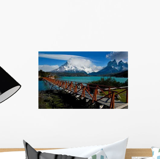 Red Footbridge over Lake Wall Decal