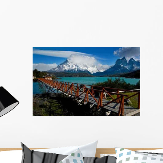 Red Footbridge over Lake Wall Decal
