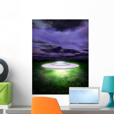 Night Scene Ufo Wall Mural shown on a wall