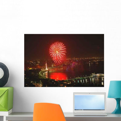 Fireworks Independence Day Wall Decal shown on a wall