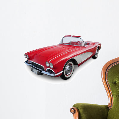 Classic Convertible Sports Car Wall Decal shown on a wall