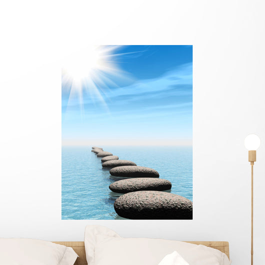 A row of stones in water with sun beam Wall Mural