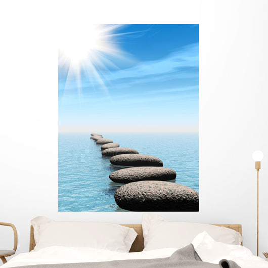 A row of stones in water with sun beam Wall Mural