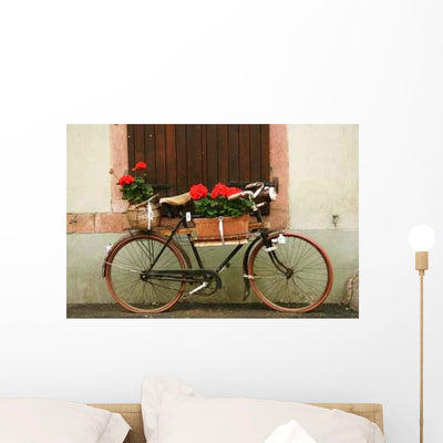 Alsatian Bike Flowers Wall Decal shown on a wall