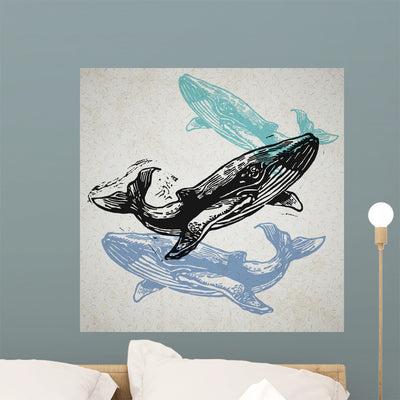 Vector Whale Animals Abstract Wall Mural shown on a wall