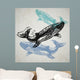 Vector Whale animals in abstract composition. Wall Mural