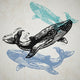 Vector Whale animals in abstract composition. Wall Mural
