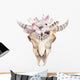 Watercolor Bohemian Cow Skull with White Flowers Wall Decal