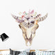 Watercolor Bohemian Cow Skull with White Flowers Wall Decal