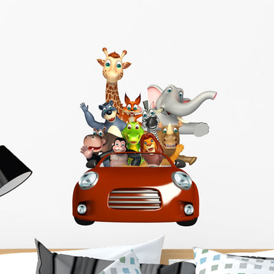 Joyriding Zoo Animals Wall Decal shown on a wall