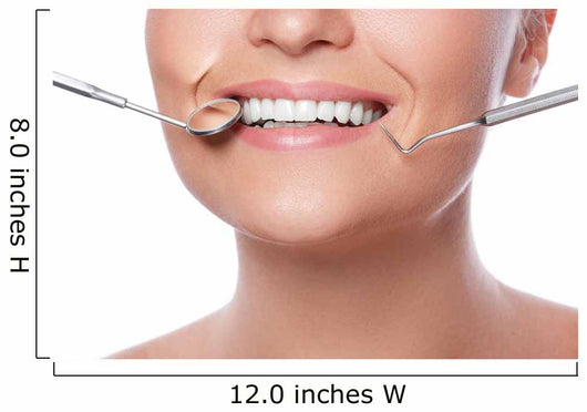 Smiling woman and dental tools Wall Decal