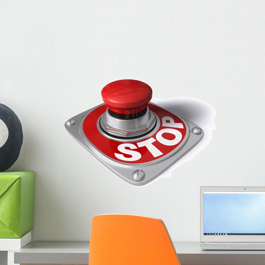 Stop Button Over White Wall Decal