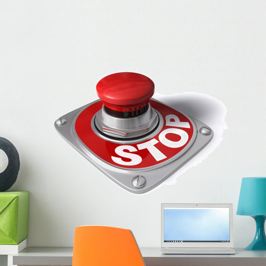 Stop Button Over White Wall Decal